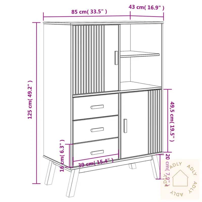 Highboard Olden Hvit Og Brun 85X43X125 Cm Heltre Furu