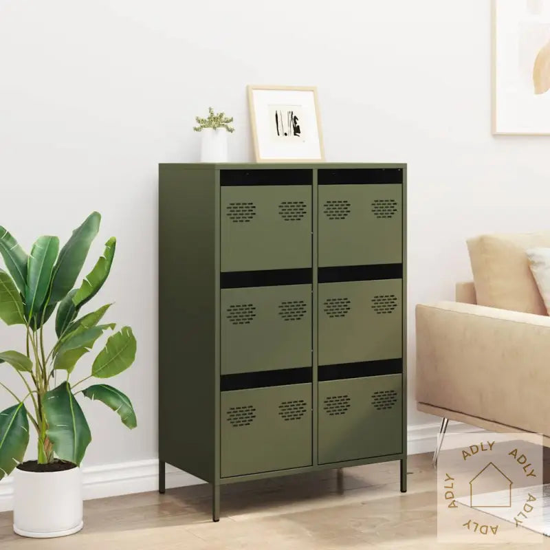 Highboard Olivengrønn 68X39X101,5 Cm Stål