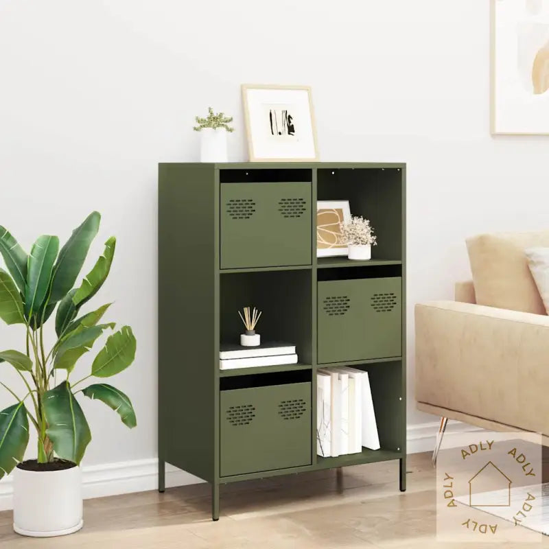 Highboard Olivengrønn 68X39X103,5 Cm Stål