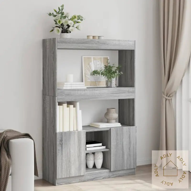 Highboard Grå Sonoma 92X33X140 Cm Konstruert Tre
