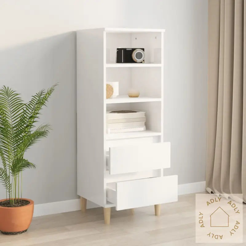 Highboard Høyglans Hvit 40X36X110 Cm Konstruert Tre