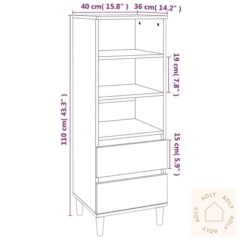 Highboard Høyglans Hvit 40X36X110 Cm Konstruert Tre