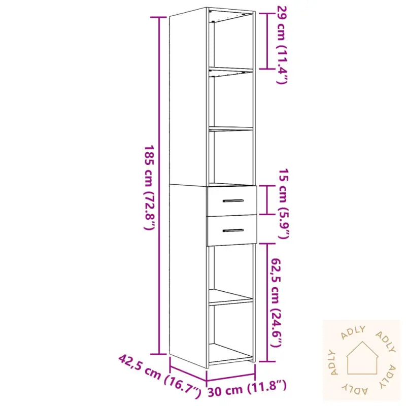 Hylle Betonggrå 30X42,5X185 Cm Konstruert Tre