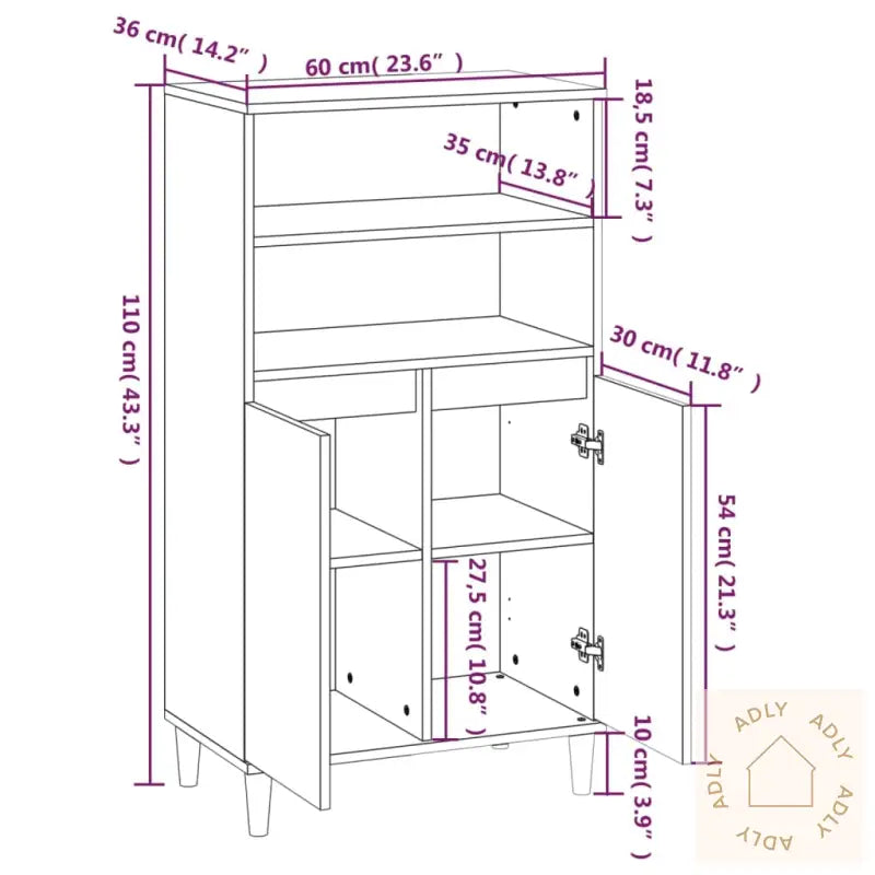 Highboard Grå Sonoma 60X36X110 Cm Konstruert Tre