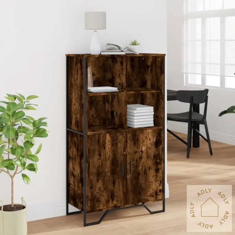 Highboard Røkt Eik 79,5X35,5X137,5 Cm Konstruert Tre