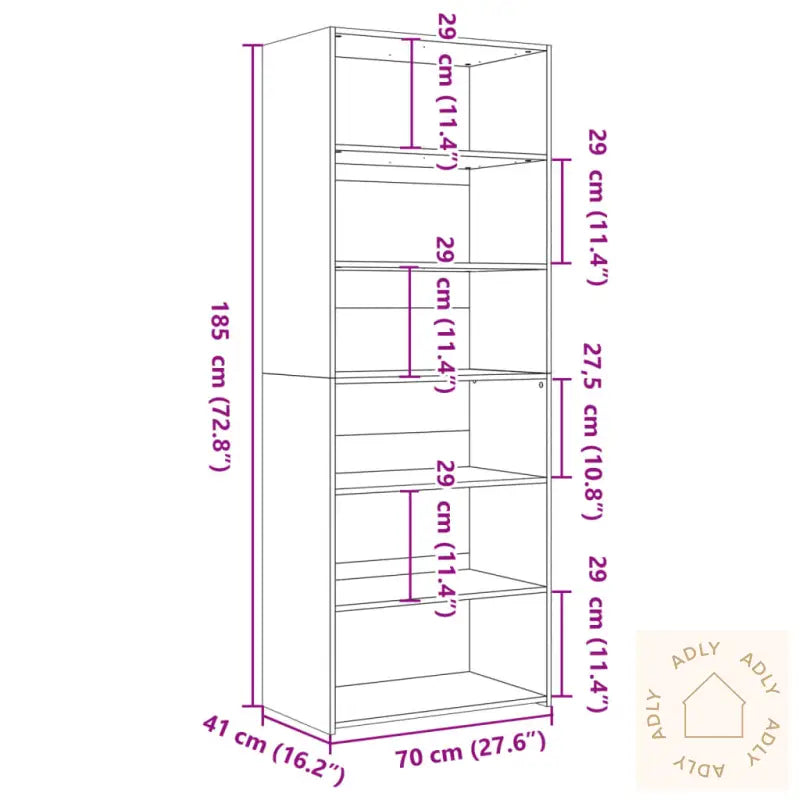 Hylle Svart 70X41X185 Cm Konstruert Tre