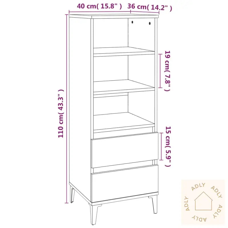 Highboard Høyglans Hvit 40X36X110 Cm Konstruert Tre