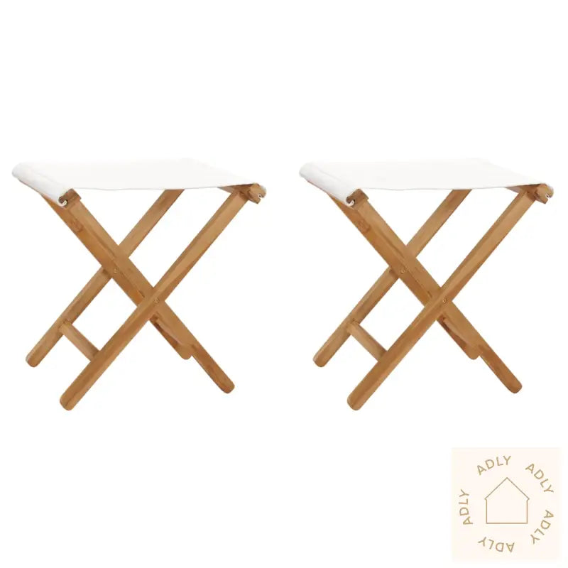 Klappstoler 2 Stk Heltre Teak Og Stoff Kremhvit