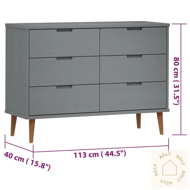Kommode Molde Grå 113X40X80 Cm Heltre Furu