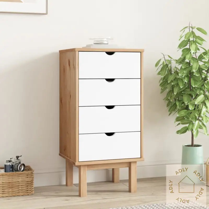 Kommode Otta Brun Og Hvit 45X39X90 Cm Heltre Furu