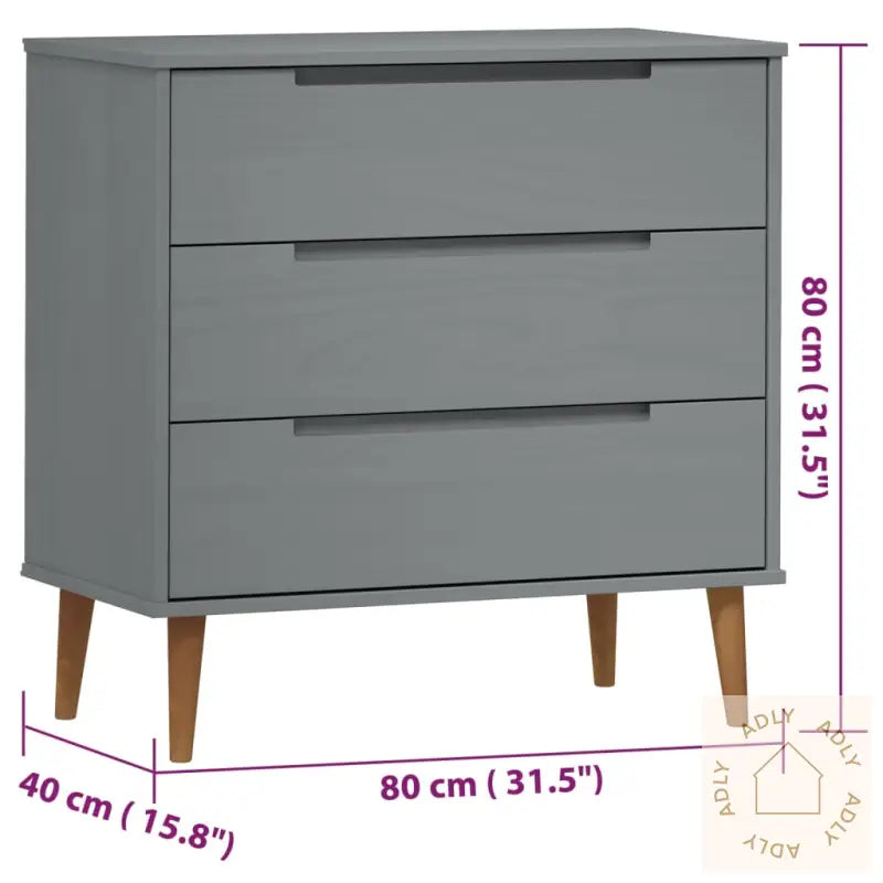 Kommode Molde Grå 80X40X80 Cm Heltre Furu
