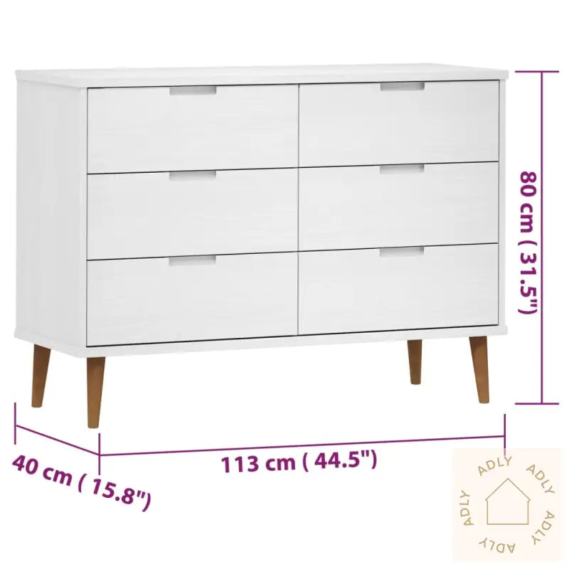 Kommode Molde Hvit 113X40X80 Cm Heltre Furu