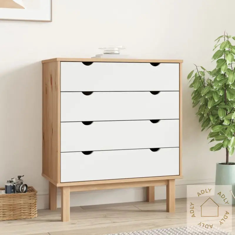 Kommode Otta Brun Og Hvit 76,5X39,5X90 Cm Heltre Furu