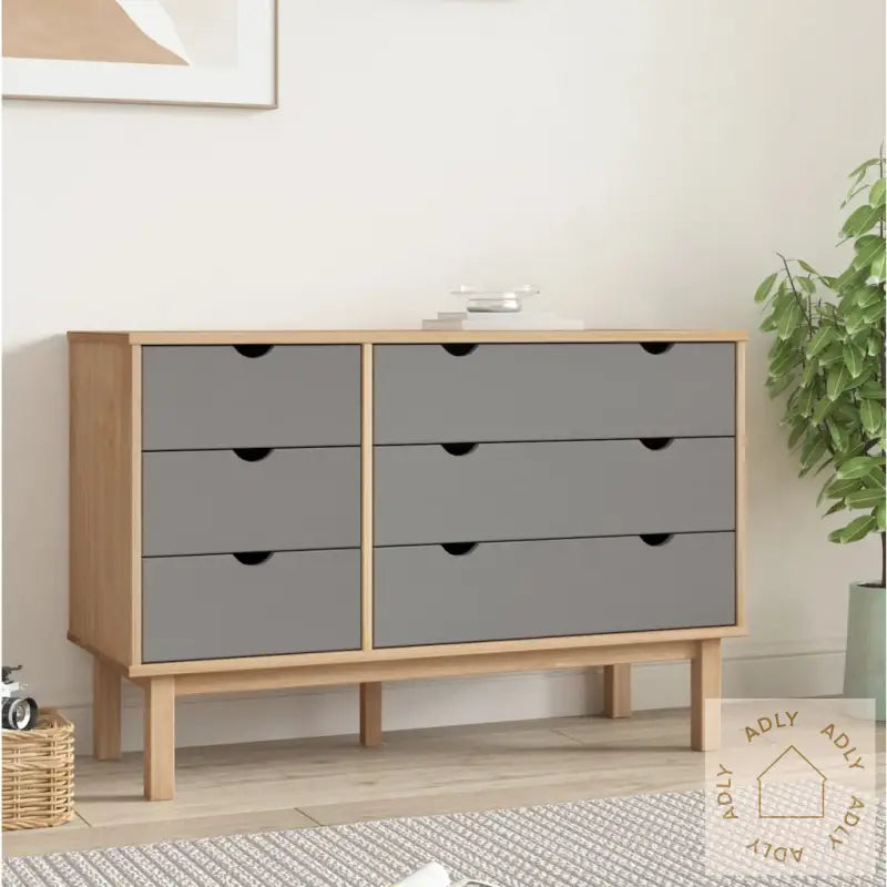 Kommode Otta Brun Og Grå 111X43X73,5 Cm Heltre Furu