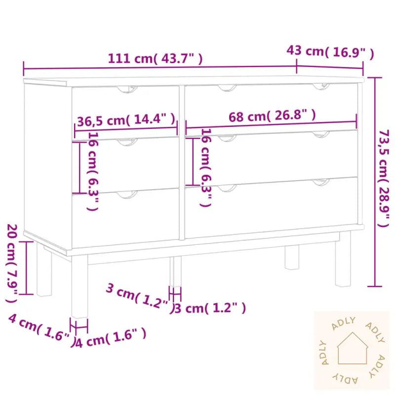 Kommode Otta Brun Og Hvit 111X43X73,5 Cm Heltre Furu