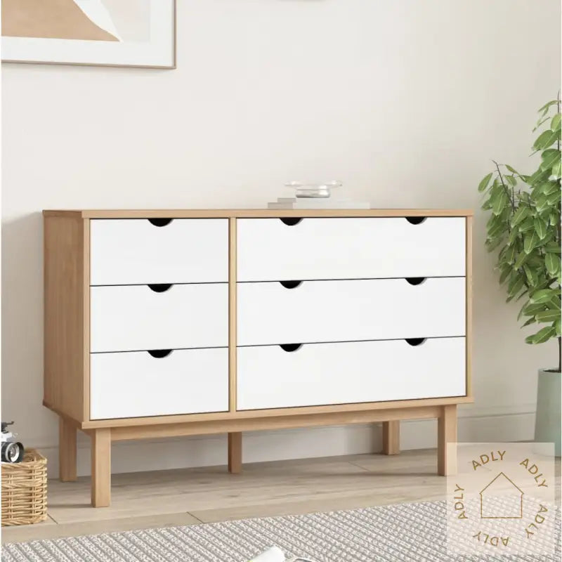 Kommode Otta Brun Og Hvit 111X43X73,5 Cm Heltre Furu