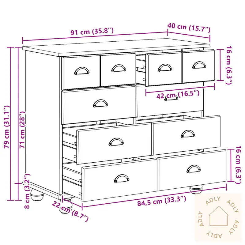 Kommode 'Askim'hvit 91X40X79 Cm Solid Tre Pine