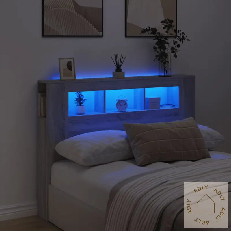 Sengegavl Med Led Grå Sonoma 140X18,5X103,5 Cm Konstruert Tre