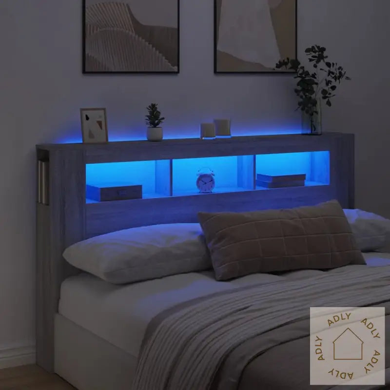 Sengegavl Med Led Grå Sonoma 180X18,5X103,5 Cm Konstruert Tre