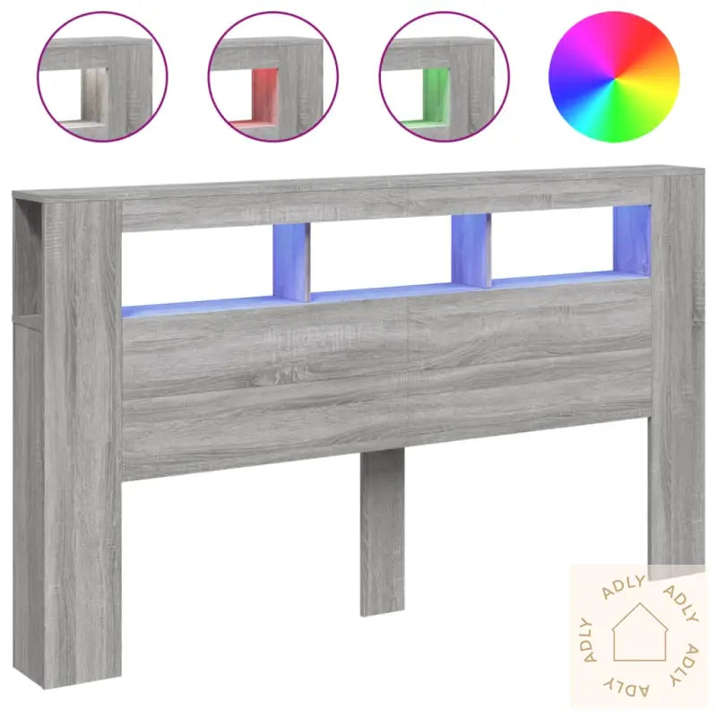 Sengegavl Med Led Grå Sonoma 180X18,5X103,5 Cm Konstruert Tre