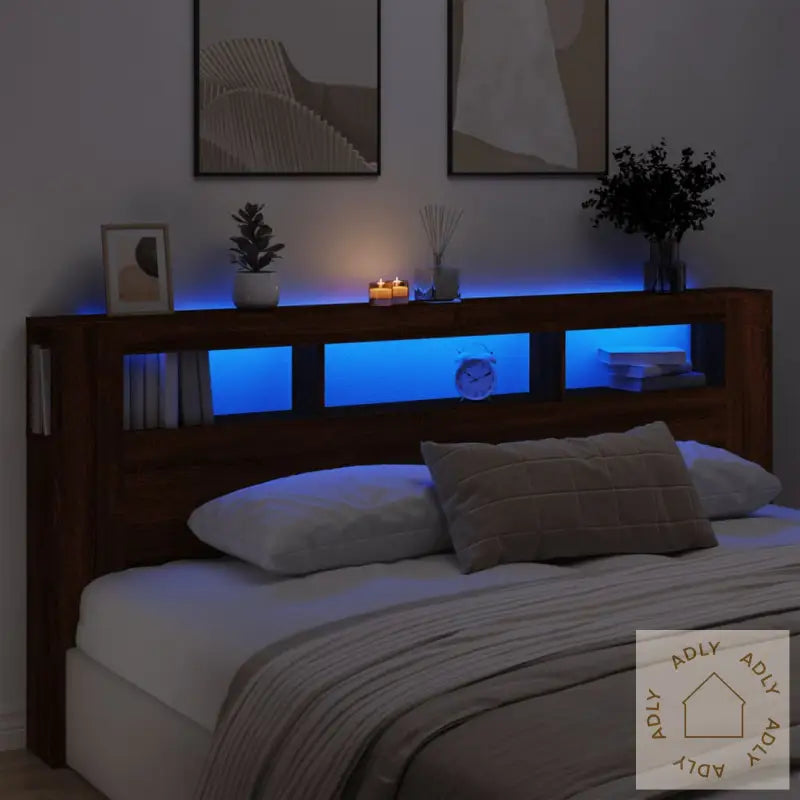 Sengegavl Med Led Brun Eik 220X18,5X103,5 Cm Konstruert Tre
