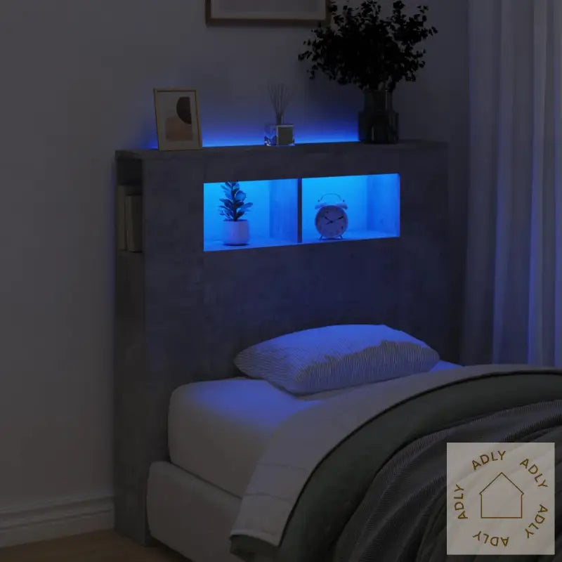 Sengegavl Med Led Betonggrå 100X18,5X103,5 Cm Konstruert Tre
