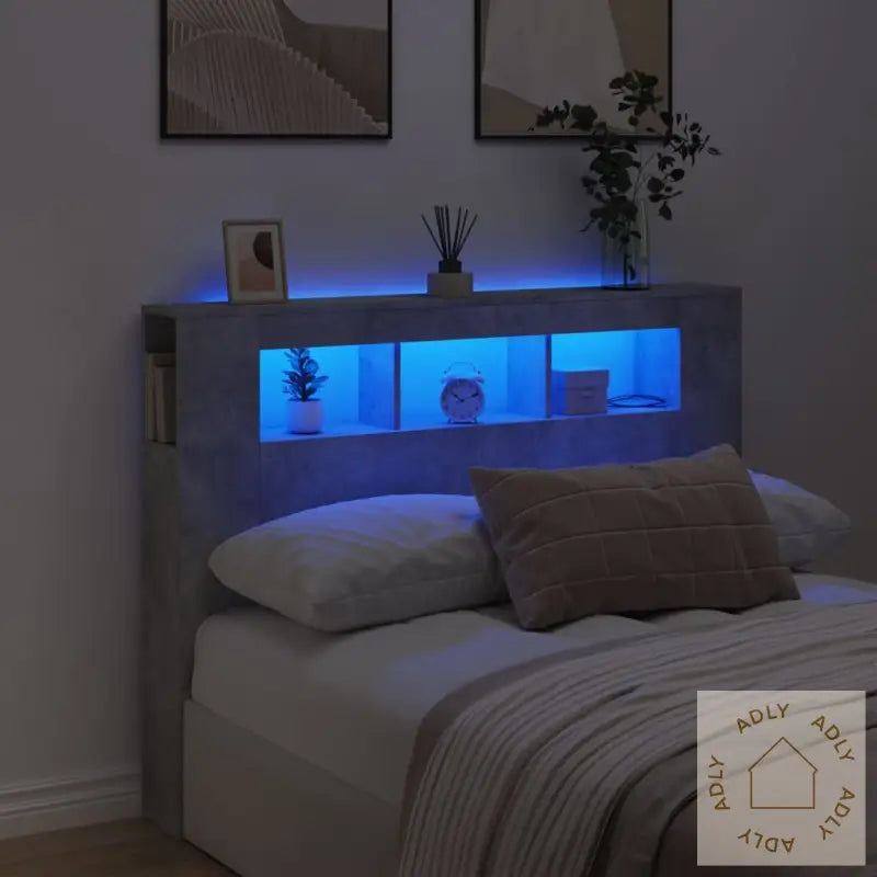 Sengegavl Med Led Betonggrå 140X18,5X103,5 Cm Konstruert Tre