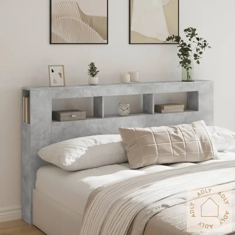 Sengegavl Med Led Betonggrå 180X18,5X103,5 Cm Konstruert Tre