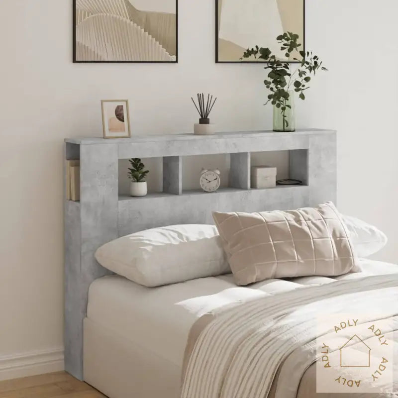 Sengegavl Med Led Betonggrå 140X18,5X103,5 Cm Konstruert Tre
