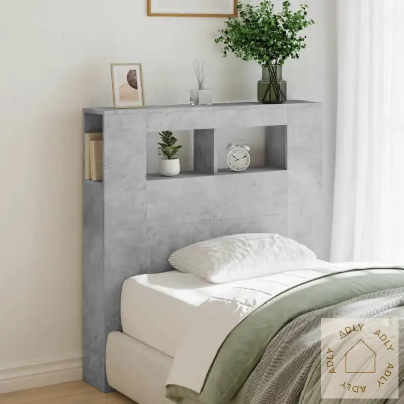 Sengegavl Med Led Betonggrå 100X18,5X103,5 Cm Konstruert Tre