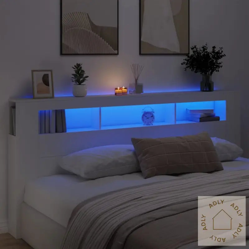 Sengegavl Med Led Hvit 220X18,5X103,5 Cm Konstruert Tre