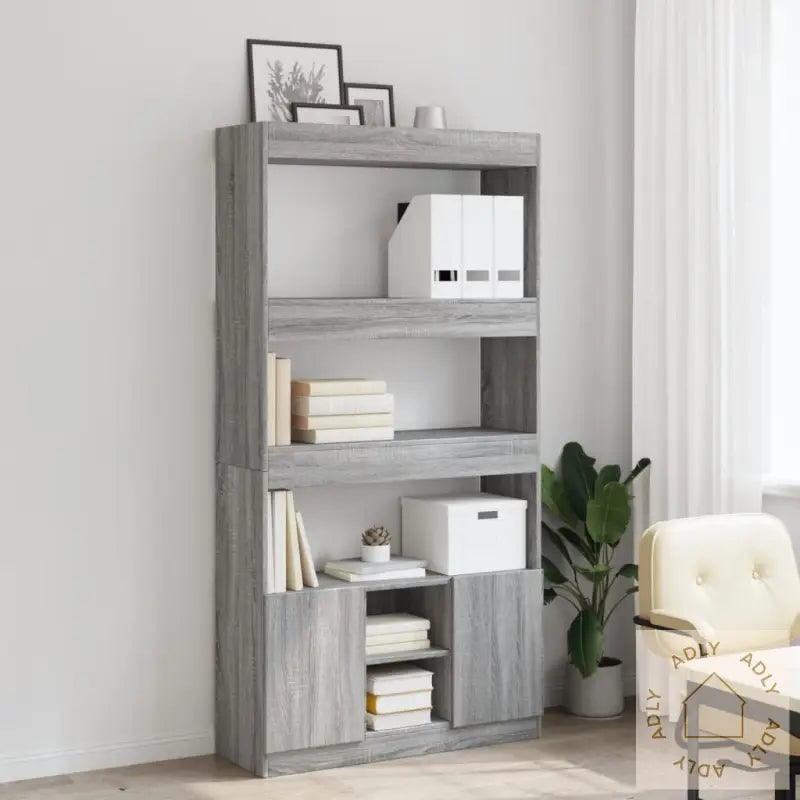 Highboard Grå Sonoma 92X33X180 Cm Konstruert Tre