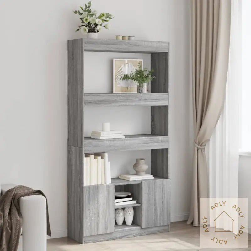 Highboard Grå Sonoma 92X33X180 Cm Konstruert Tre