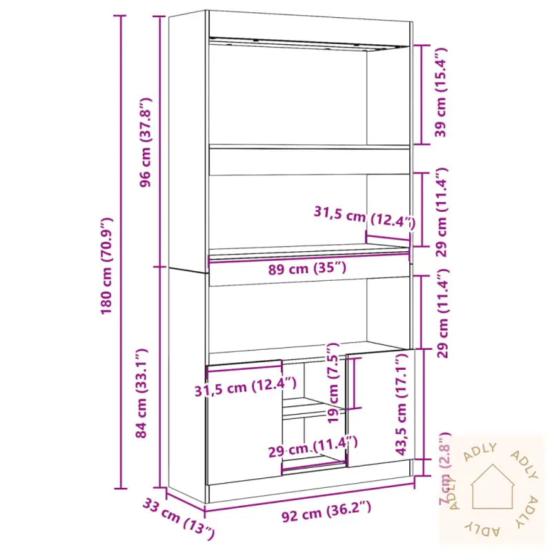 Highboard Svart 92X33X180 Cm Konstruert Tre