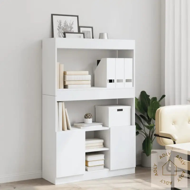 Highboard Hvit 92X33X140 Cm Konstruert Tre