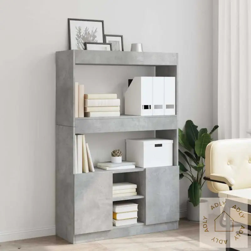 Highboard Betonggrå 92X33X140 Cm Konstruert Tre