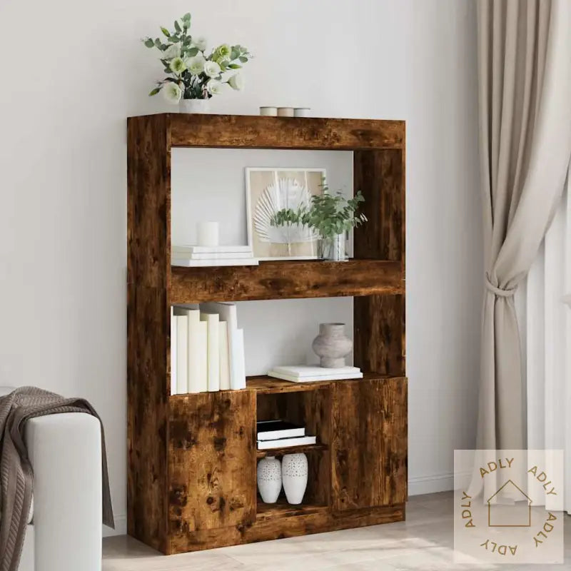 Highboard Røkt Eik 92X33X140 Cm Konstruert Tre