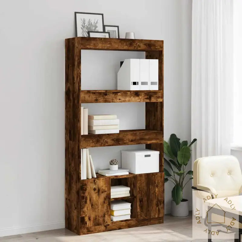 Highboard Røkt Eik 92X33X180 Cm Konstruert Tre