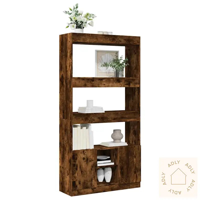 Highboard Røkt Eik 92X33X180 Cm Konstruert Tre