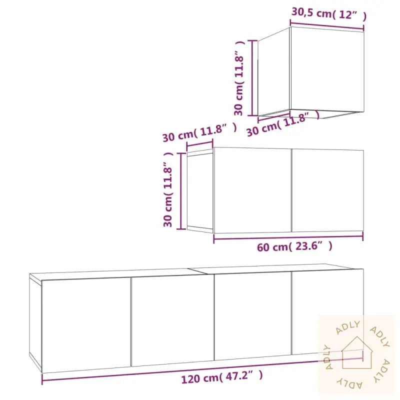 Tv-Skapsett 4 Deler Grå Sonoma Konstruert Tre