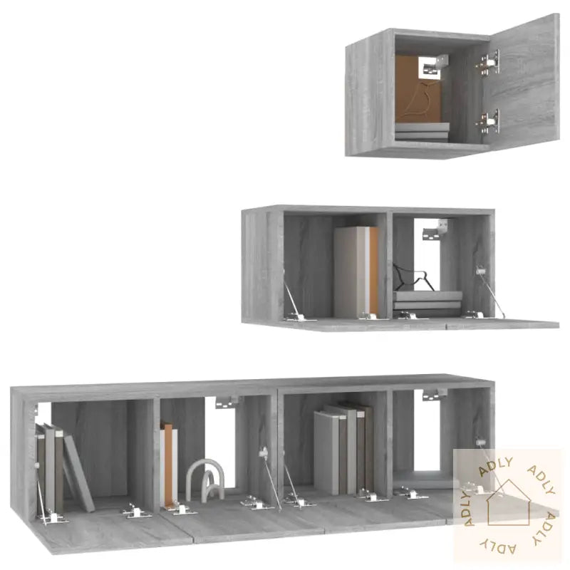 Tv-Skapsett 4 Deler Grå Sonoma Konstruert Tre