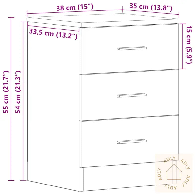 Nattbord Brun Eik 38X35X56 Cm Konstruert Tre