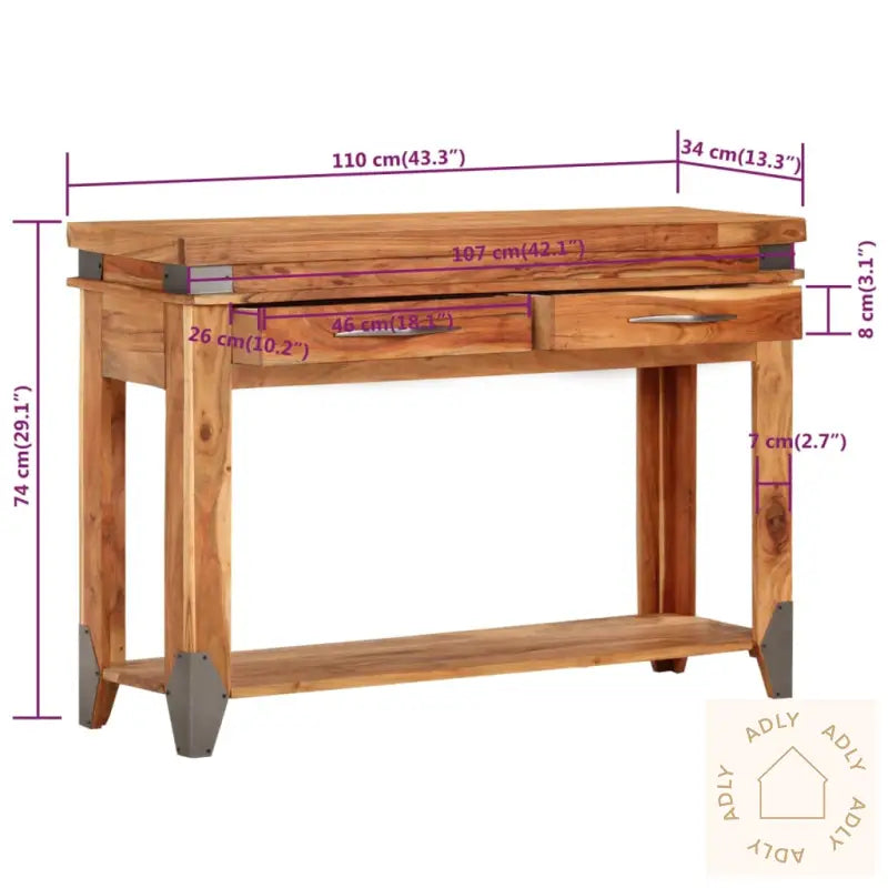 Konsollbord 110X34X74 Cm Heltre Akasie