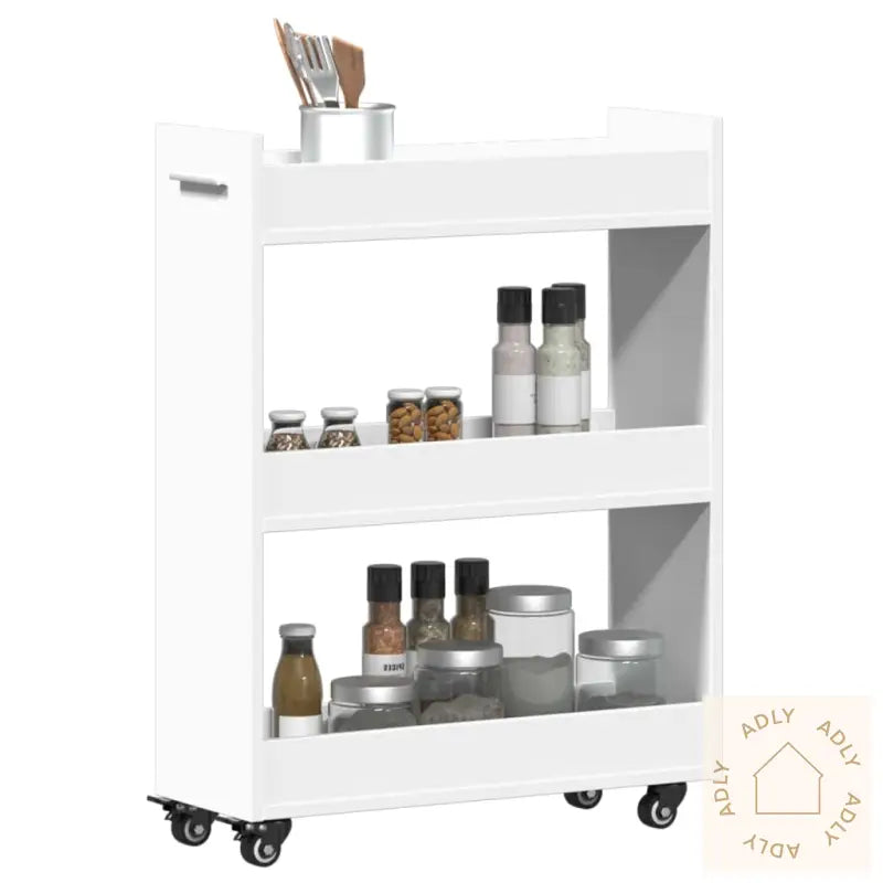 Sidebord Med Hjul Hvit 60X22X79 Cm Konstruert Tre