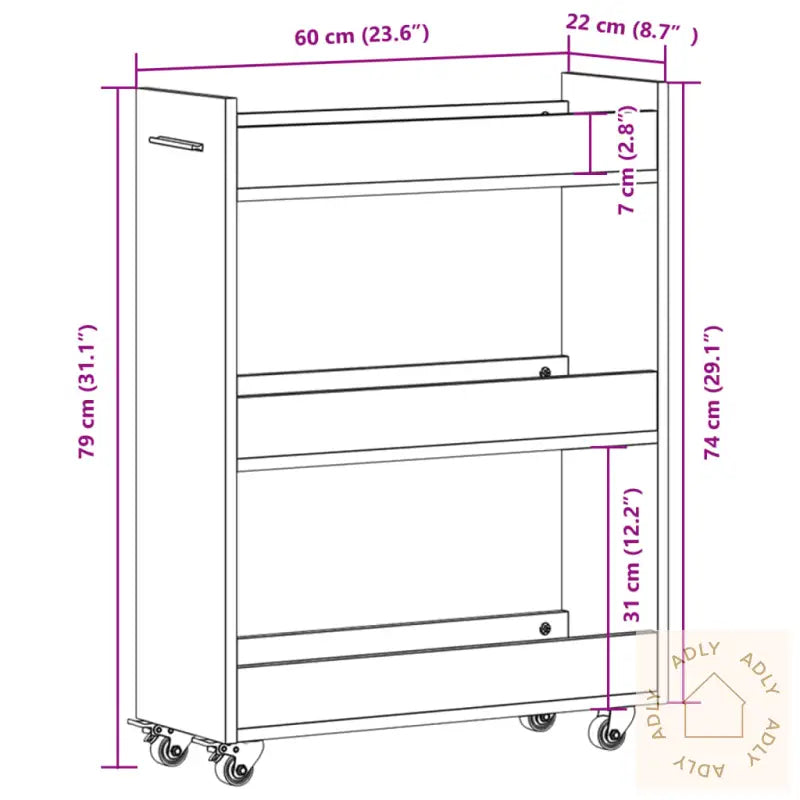 Sidebord Med Hjul Svart 60X22X79 Cm Konstruert Tre