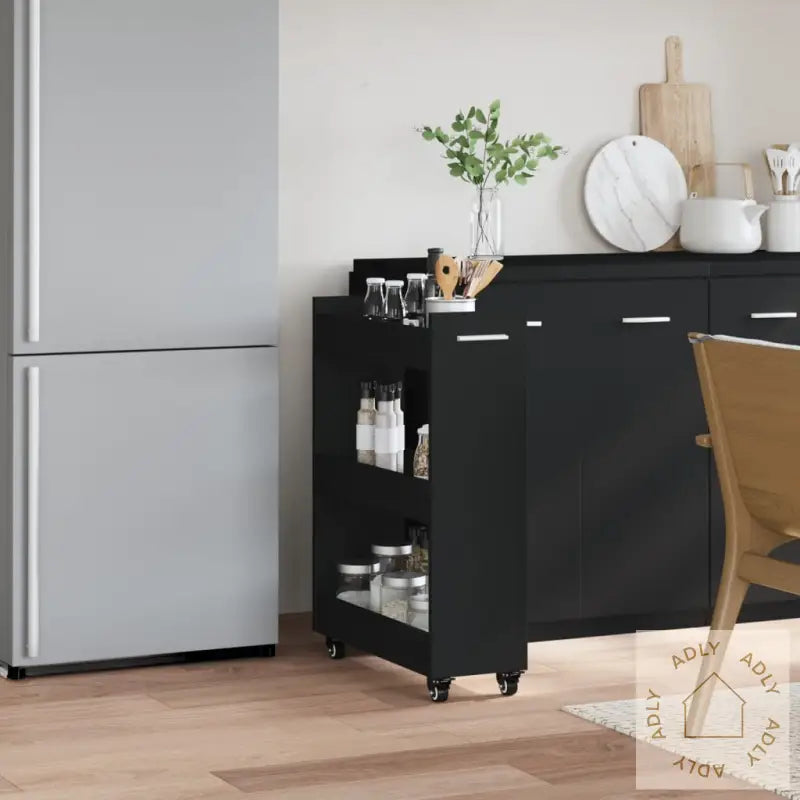 Sidebord Med Hjul Svart 60X22X79 Cm Konstruert Tre