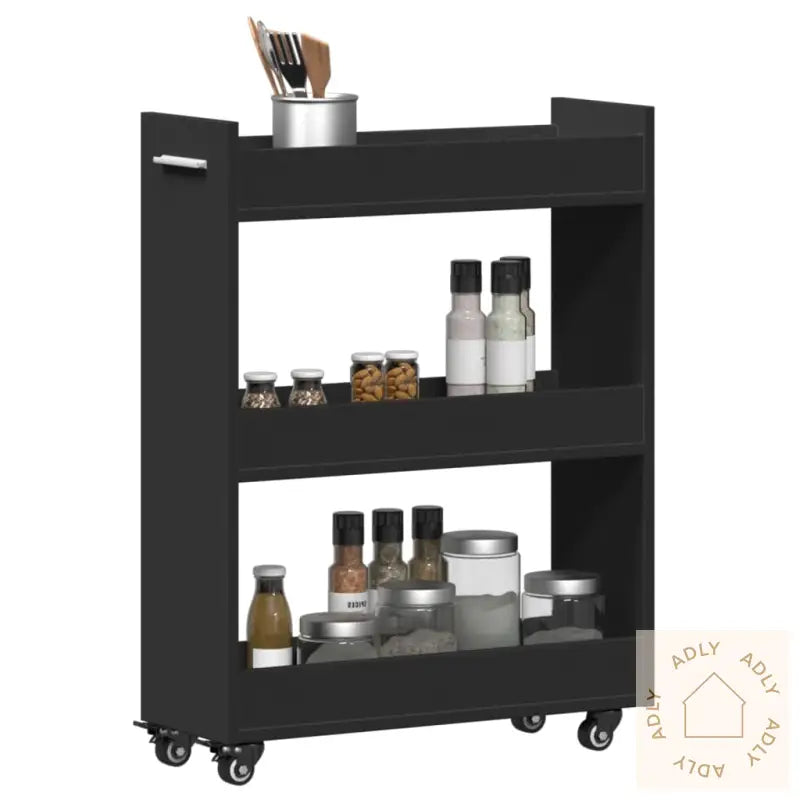 Sidebord Med Hjul Svart 60X22X79 Cm Konstruert Tre