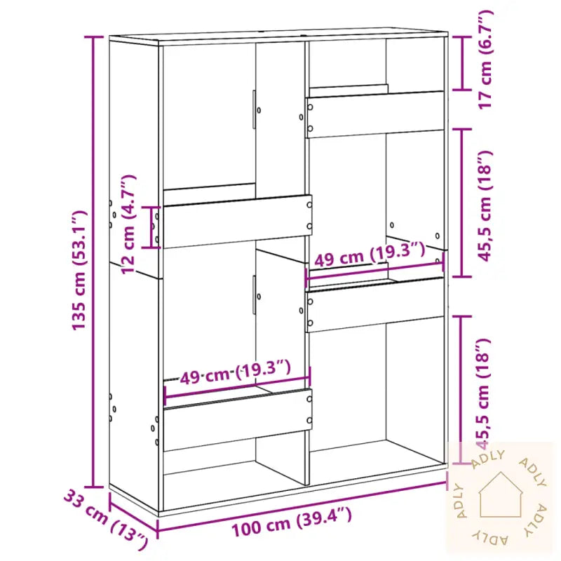 Romdeler Sonoma Eik 100X33X135 Cm Konstruert Tre