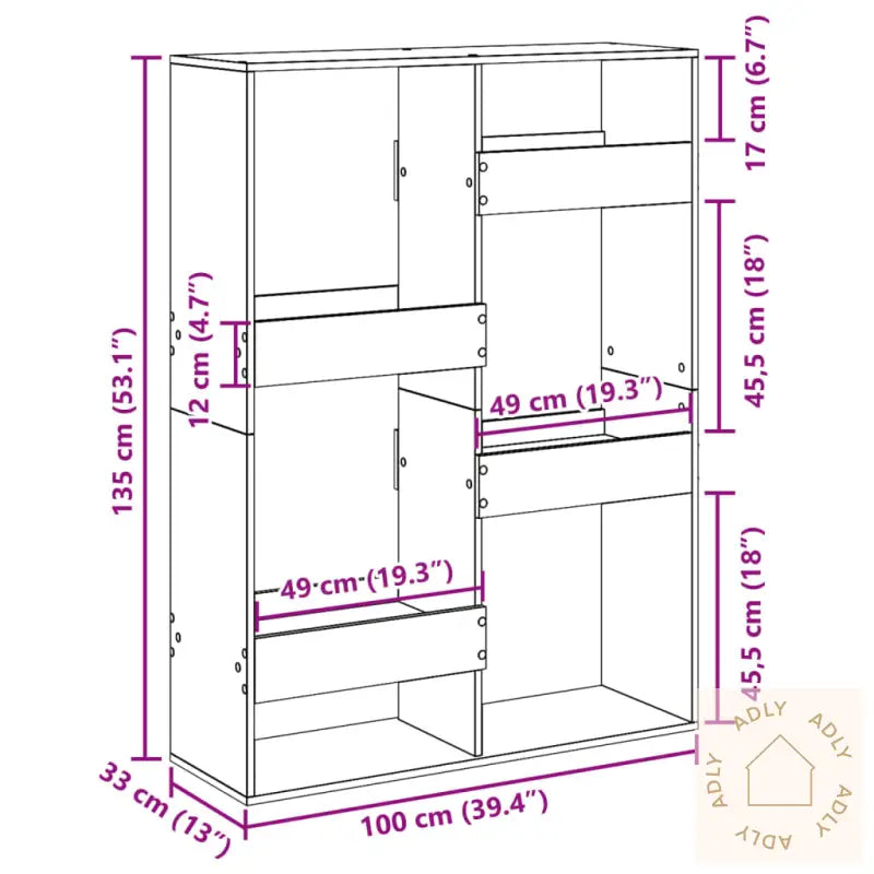 Romdeler Betonggrå 100X33X135 Cm Konstruert Tre