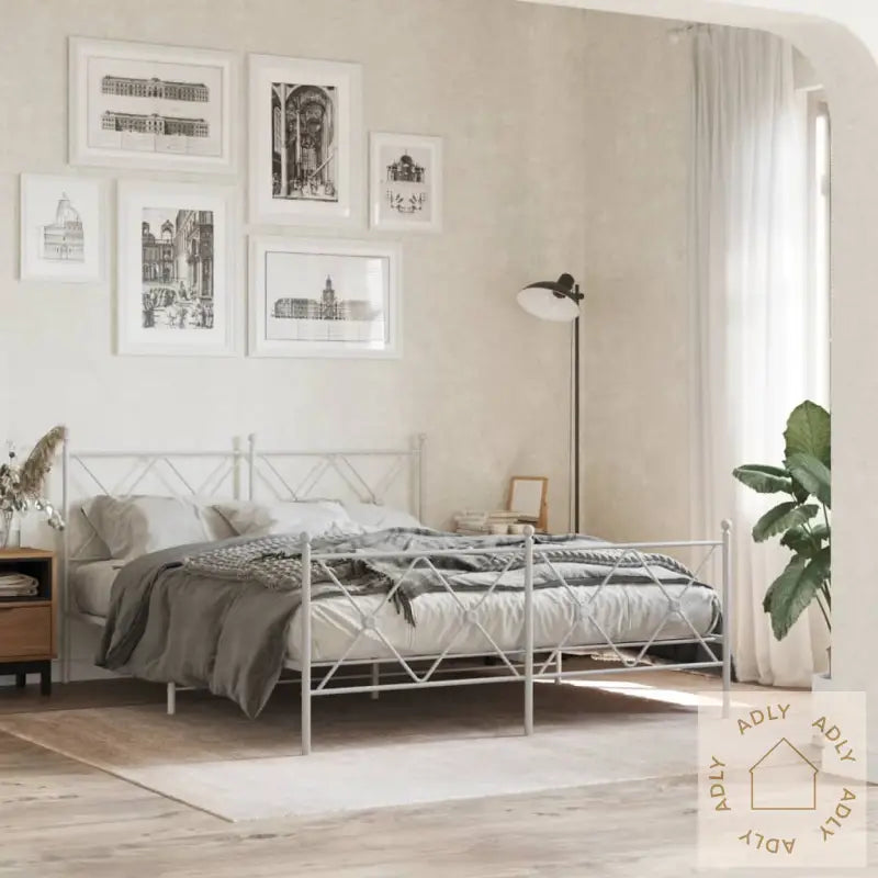 Sengegavl I Metall Hvit 150 Cm